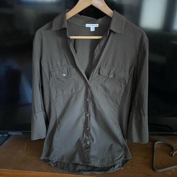 James Perse Slub Cotton Khaki Button-Up Shirt - Picture 2 of 15